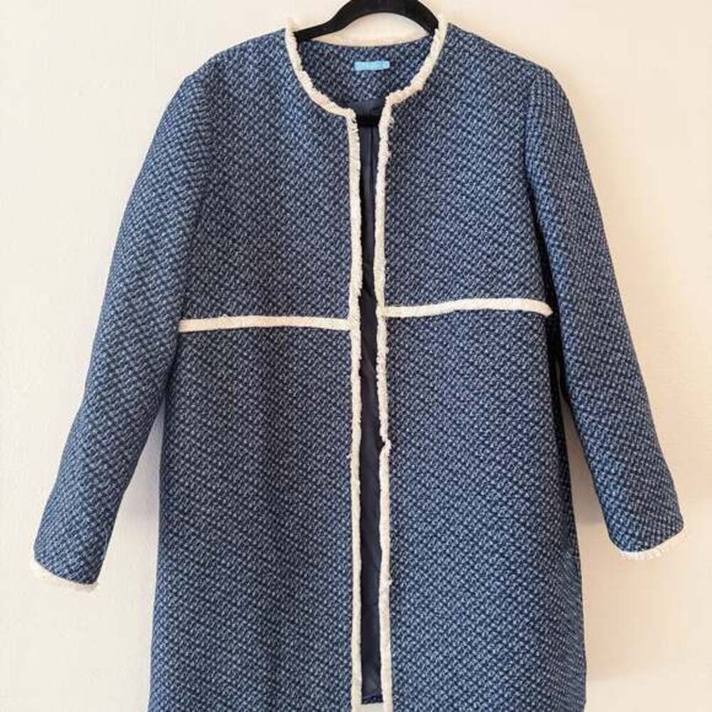 J. McLaughlin Blue Tweed Trimmed Coat